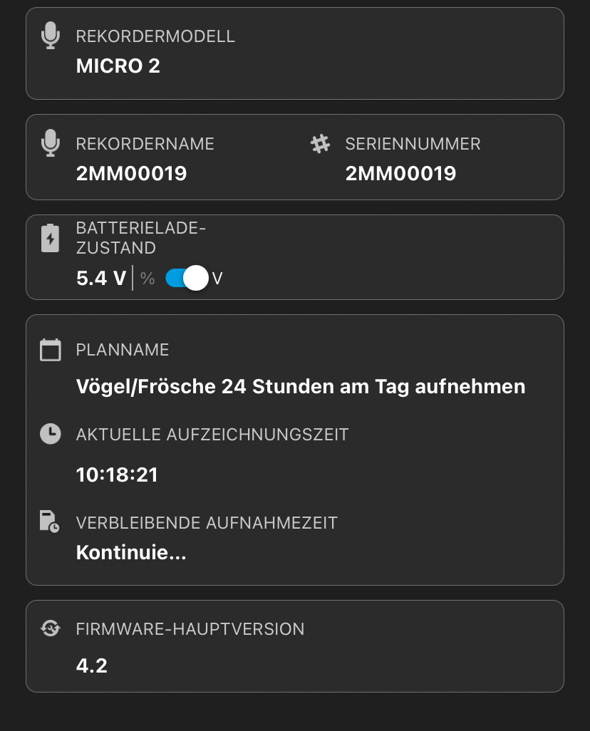 Die folgenden Infofelder sind unter dem Speicher-Infofeld aufgeführt.