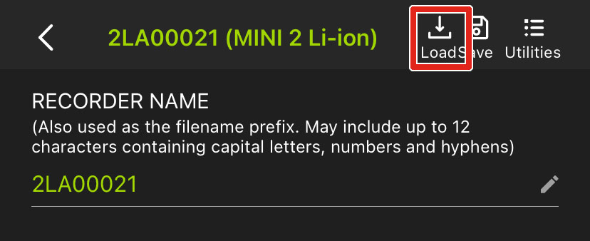 The Load icon is to the left of the Save and Utilities icons.