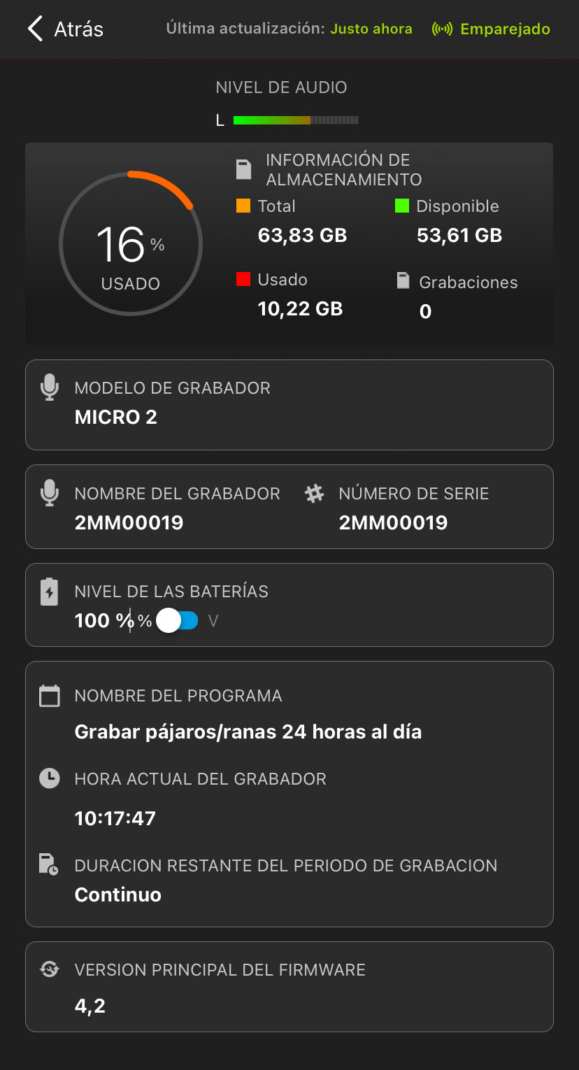Captura de la pantalla de estado. En el texto siguiente se describen los elementos de la interfaz de usuario: