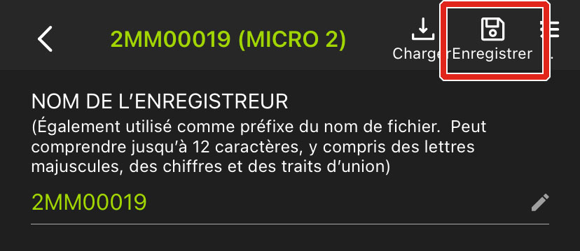 L’icône Enregistrer se trouve à droite de l’icône Charger et à gauche de l’icône Utilitaires.