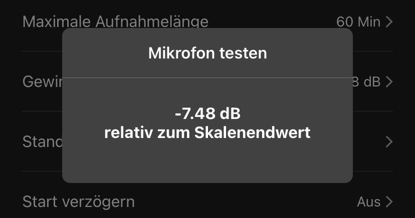 Beispiel: „–20,56 dB bezogen auf Vollaussteuerung“.