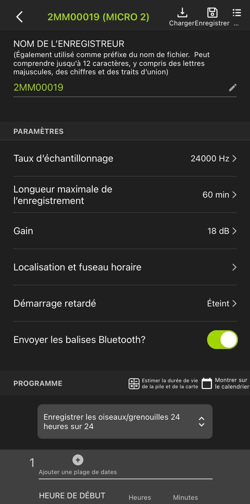 Capture d’écran de l’Éditeur de configuration pour un enregistreur appairé.