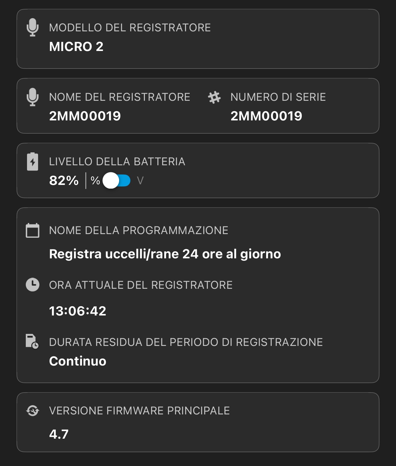 I seguenti campi informativi sono elencati sotto il pannello Informazioni sulla memoria.