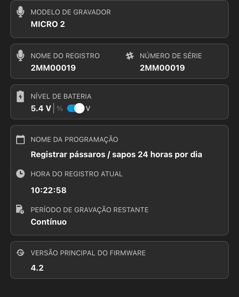 Os campos de informações a seguir estão listados abaixo do Painel Storage Infor (Informações de armazenamento).