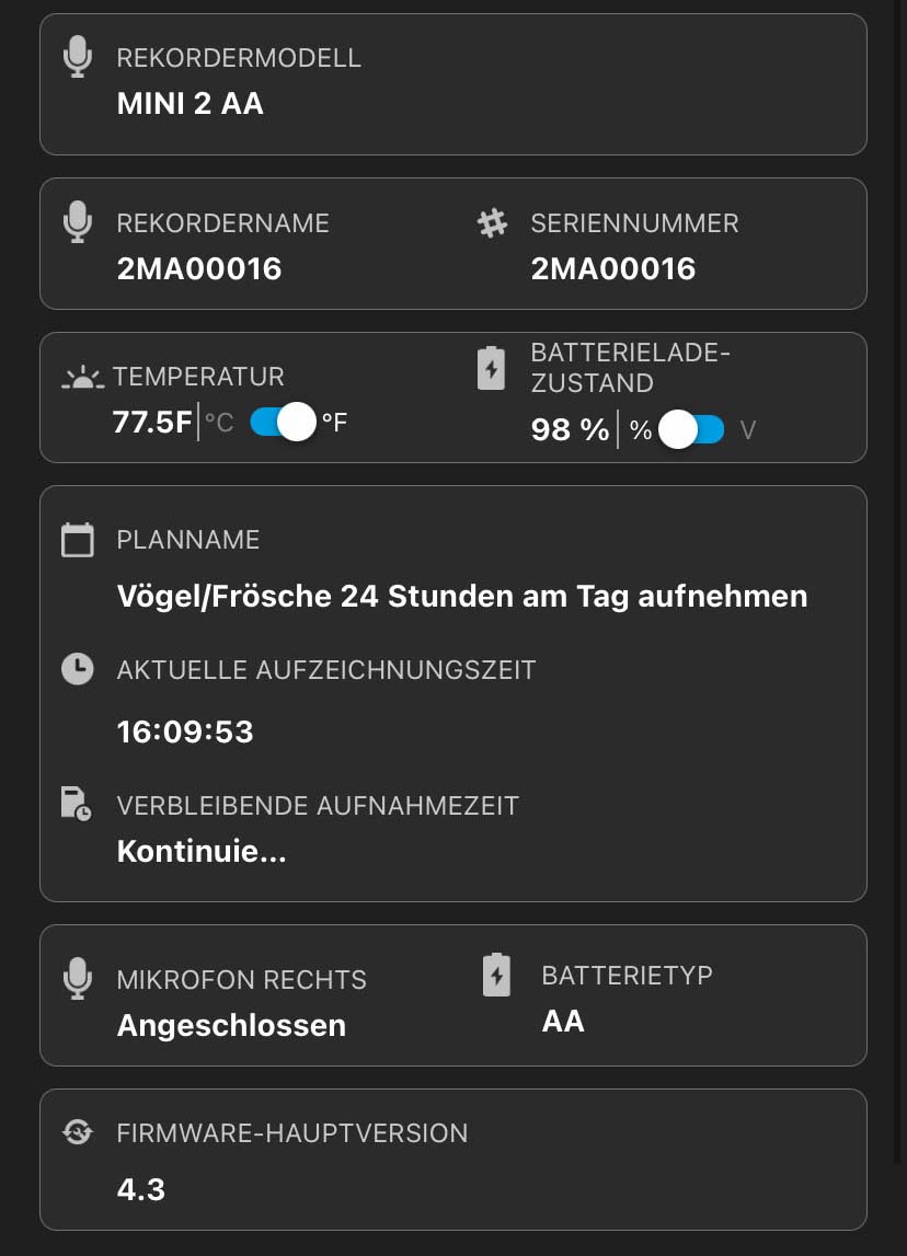 Die folgenden Infofelder sind unter dem Speicher-Infofeld aufgeführt.