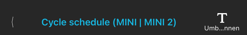 Die oberste Infoleiste des Konfigurations-Editors in der Konfigurationsbibliothek. Von links nach rechts: < Zyklus Plan (MINI | MINI 2) Umbenennen.