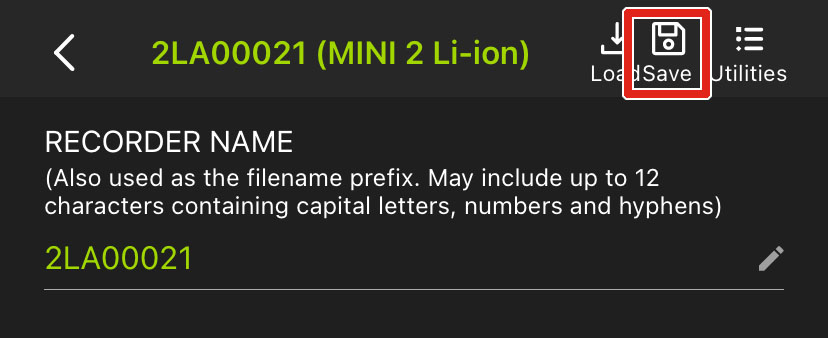 The Save icon is located to the right of the Load icon and to the left of the Utilities icon.