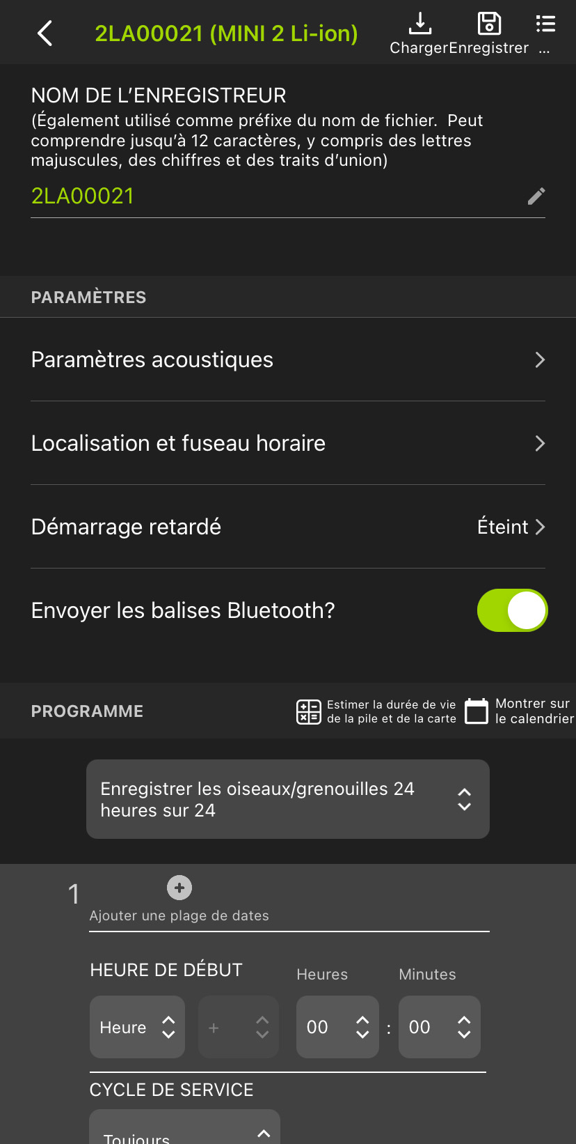 Capture d’écran de l’Éditeur de configuration pour un enregistreur appairé.