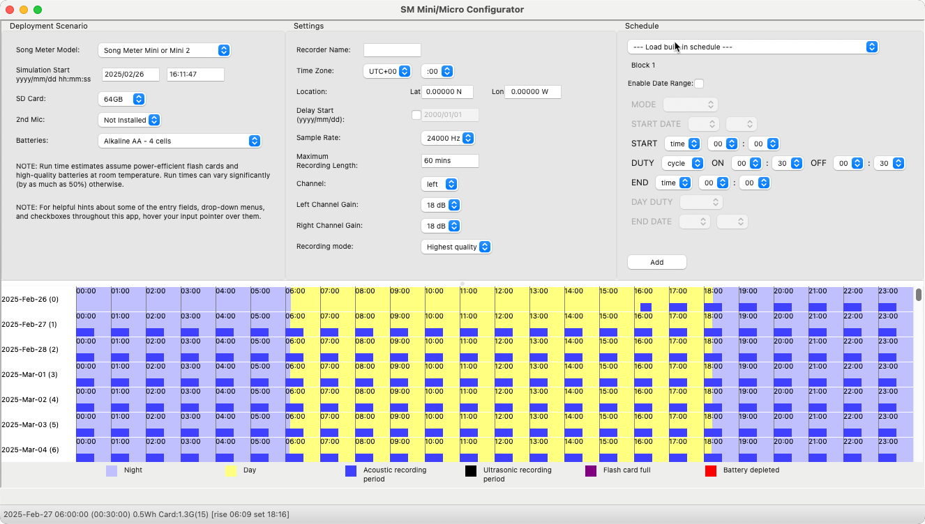 Unlike the mobile app, the desktop configurator can display all available settings and a schedule calendar with battery and card usage estimations simultaneously.