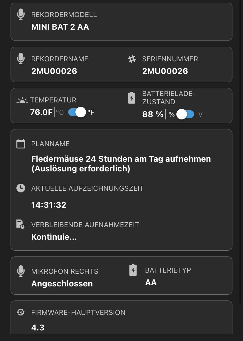 Die folgenden Infofelder sind unter dem Speicher-Infofeld aufgeführt.