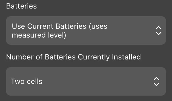When the Batteries dropdown is set to "Use Current Batteries (uses measured level)," this setting appears as a new dropdown.