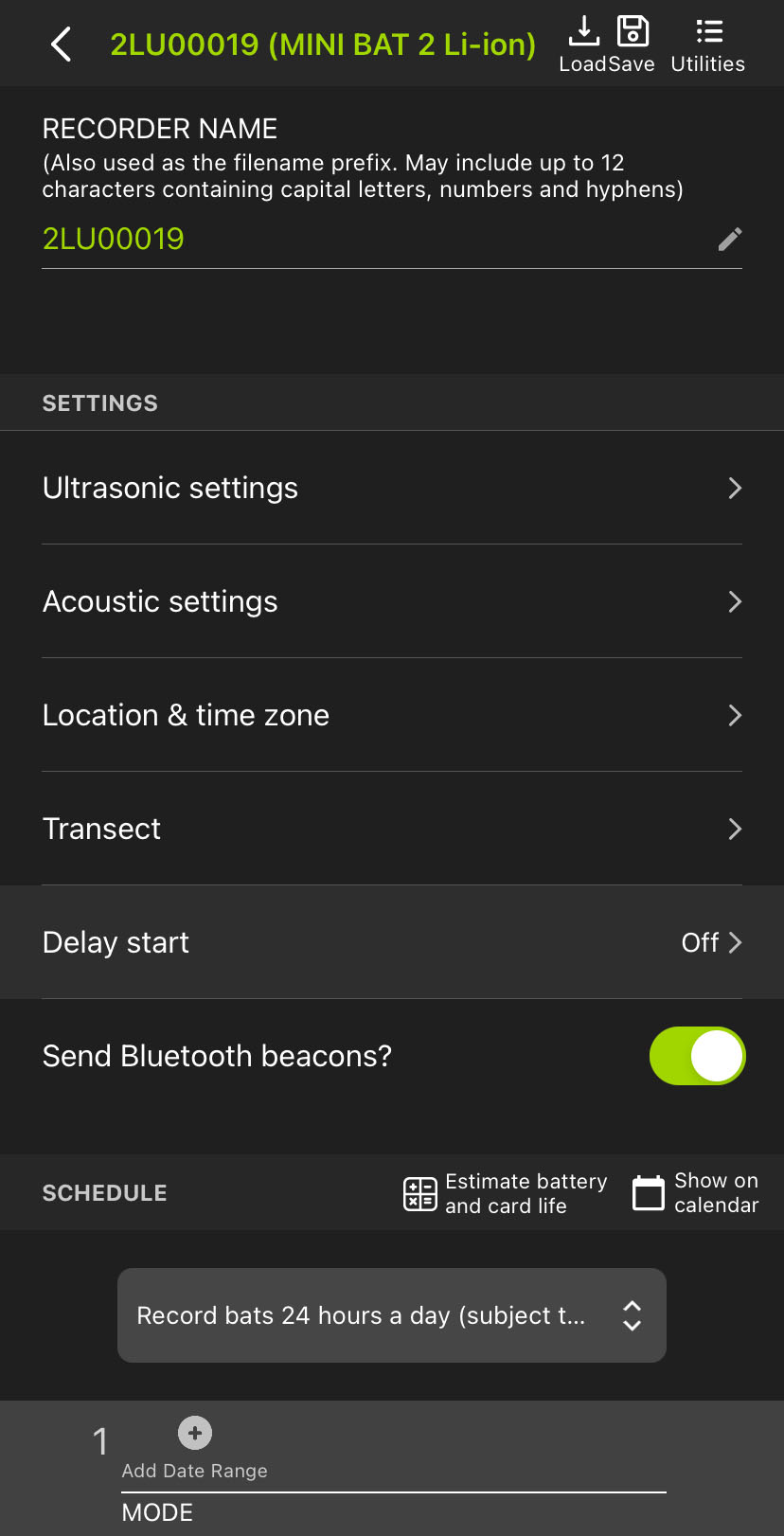 Screenshot of the Configuration Editor Screen for a paired recorder.