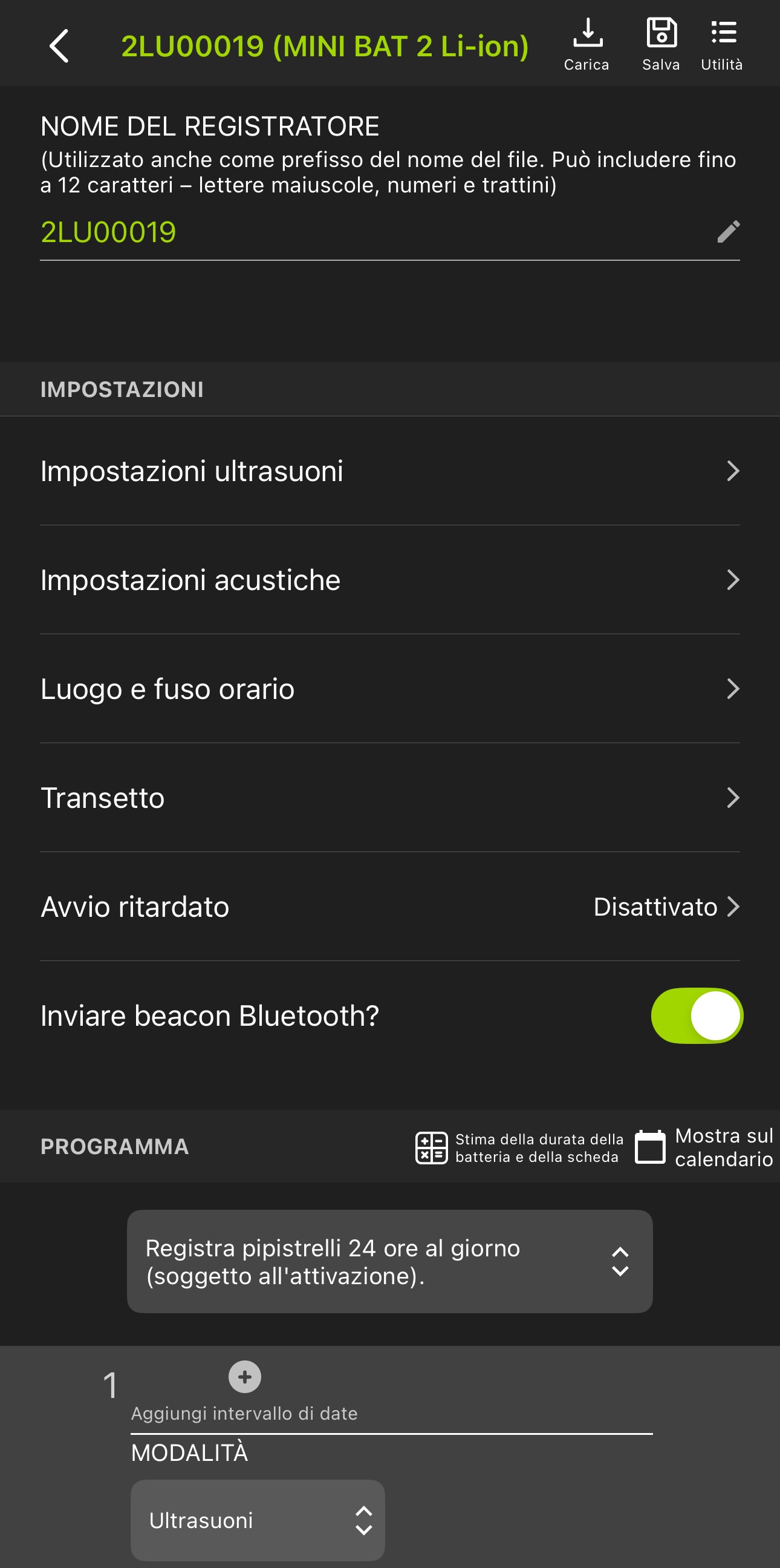 Screenshot della schermata dell'Editor di configurazione per un registratore associato.