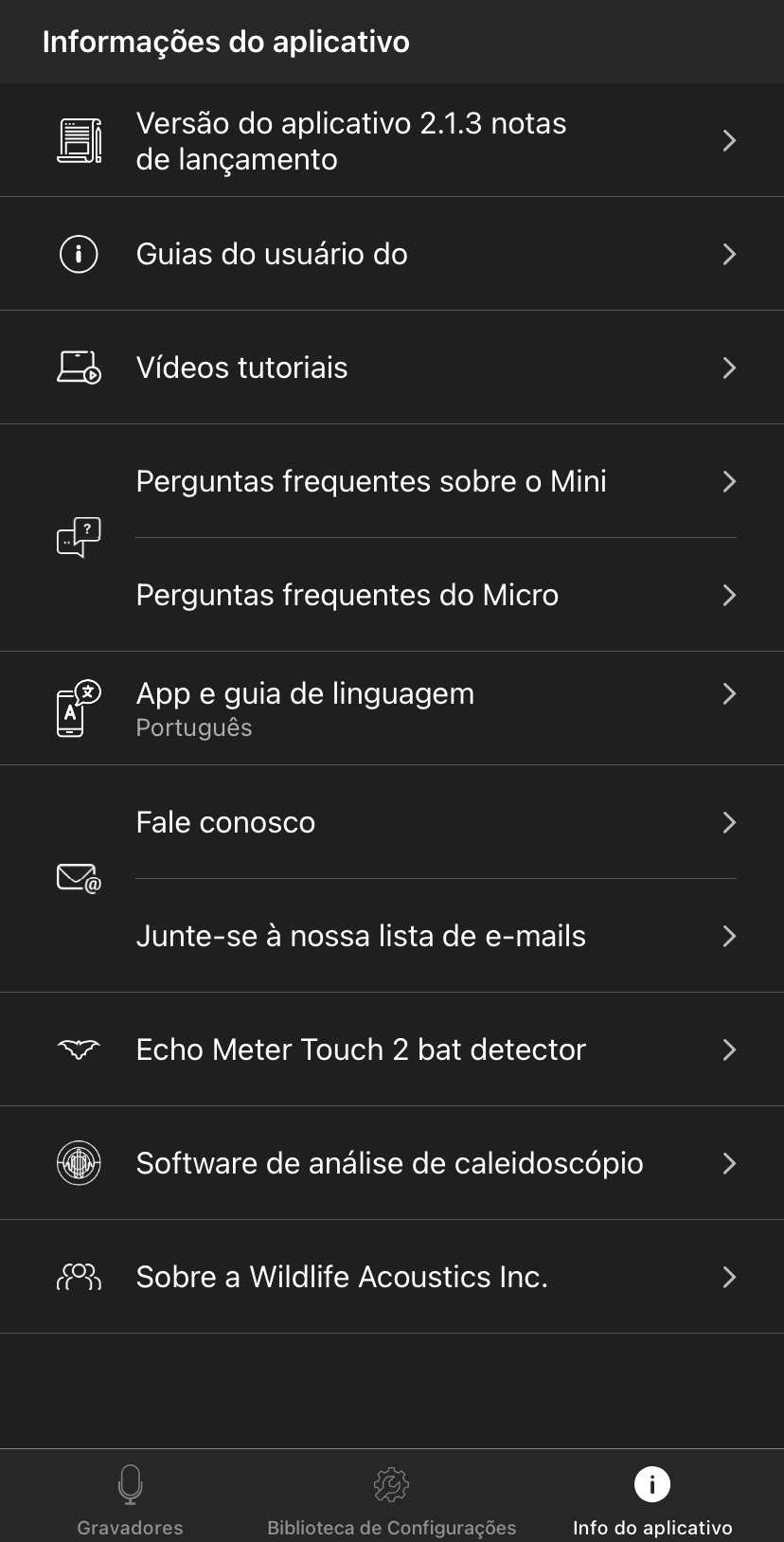 Captura da tela App Information (Informações do aplicativo) Veja o texto a seguir para obter uma descrição completa.